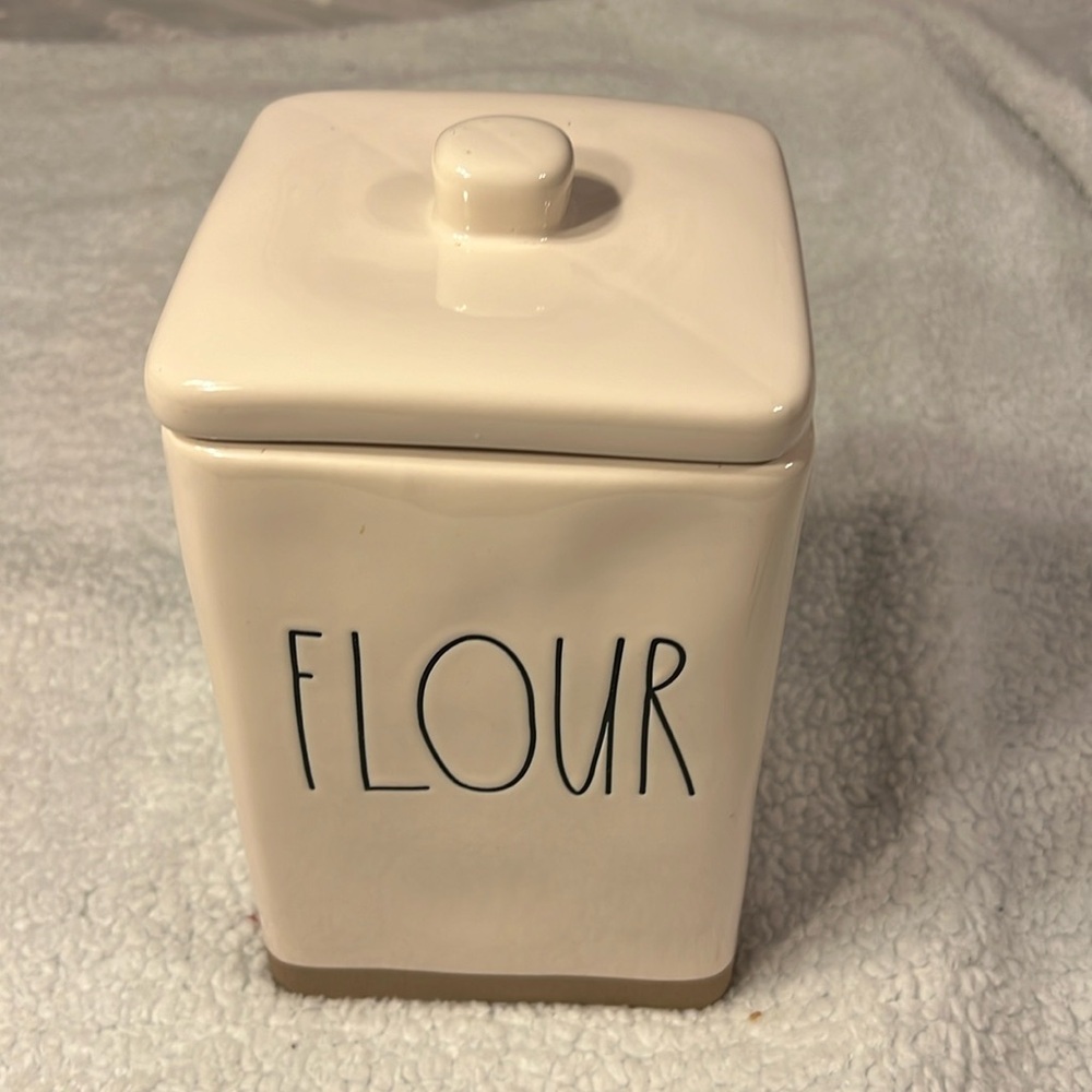 Rae Dunn Artisan Collection Ceramic Tall Rectangle "Flour" Canister 9”